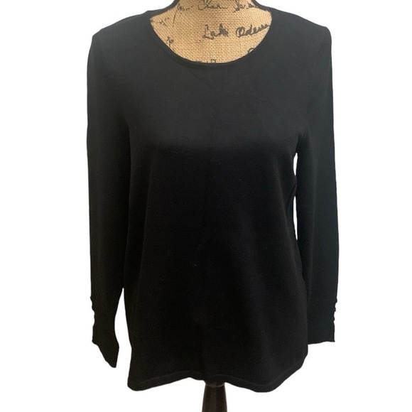 Chico's Sweaters - Chicos Black Knit Crew Neck Sweater Covered Button Detail Pullover Size M (1)